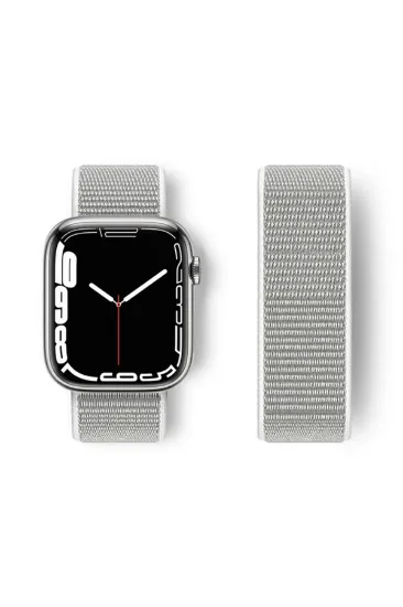 Newface Apple Watch 42mm Hasırlı Cırtcırtlı Kordon - Gri resmi