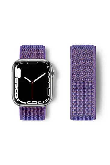 Newface Apple Watch 42mm Hasırlı Cırtcırtlı Kordon - Lila resmi