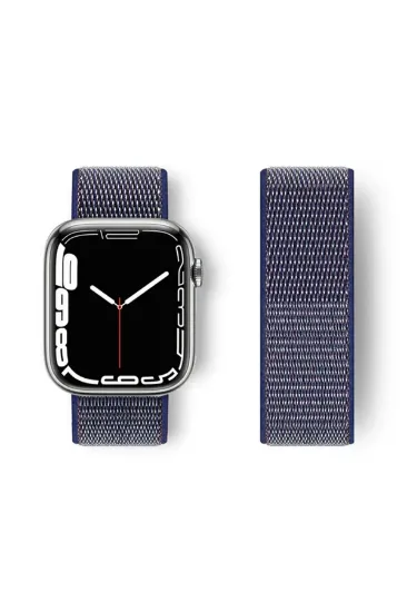 Newface Apple Watch 42mm Hasırlı Cırtcırtlı Kordon - Lacivert resmi
