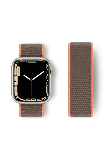 Newface Apple Watch 42mm Hasırlı Cırtcırtlı Kordon - Kahverengi resmi