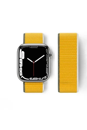 Newface Apple Watch 42mm Hasırlı Cırtcırtlı Kordon - Sarı resmi