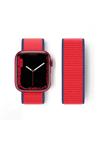 Newface Apple Watch 42mm Hasırlı Cırtcırtlı Kordon - Kırmızı resmi