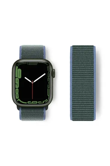 Newface Apple Watch 42mm Hasırlı Cırtcırtlı Kordon - Mavi-Yeşil resmi