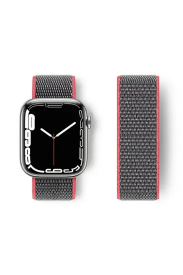 Newface Apple Watch 42mm Hasırlı Cırtcırtlı Kordon - Pembe-Gri resmi