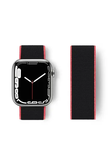Newface Apple Watch 38mm Hasırlı Cırtcırtlı Kordon - Pembe-Siyah resmi