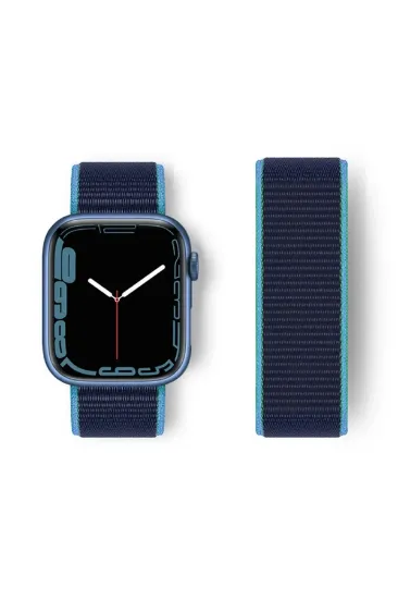 Newface Apple Watch 38mm Hasırlı Cırtcırtlı Kordon - Mavi-Lacivert resmi