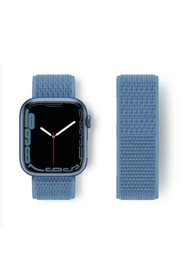 Newface Apple Watch 38mm Hasırlı Cırtcırtlı Kordon - Mavi resmi