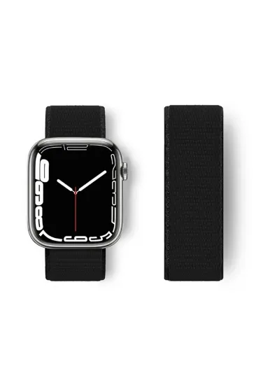 Newface Apple Watch 38mm Hasırlı Cırtcırtlı Kordon - Siyah resmi