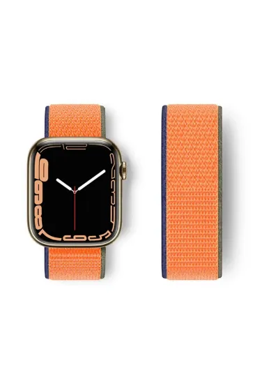 Newface Apple Watch 38mm Hasırlı Cırtcırtlı Kordon - Lacivert-Turuncu resmi