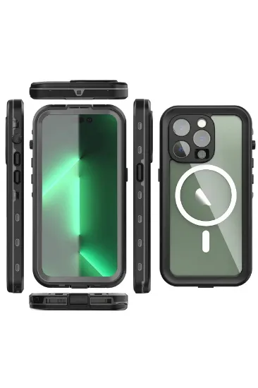 Newface iPhone 14 Pro Kılıf Red Pepper Magneticsafe Su Geçirmez Kılıf - Siyah-Gri resmi