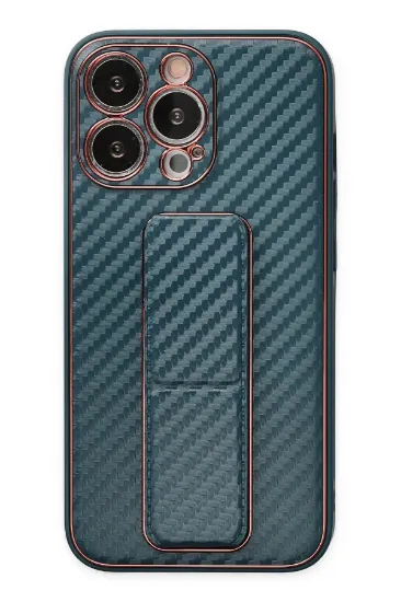 Newface iPhone 13 Pro Kılıf Coco Karbon Standlı Kapak - Lacivert resmi