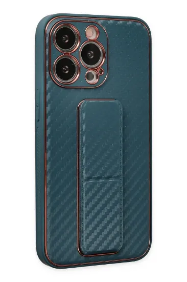 Newface iPhone 13 Pro Kılıf Coco Karbon Standlı Kapak - Lacivert resmi