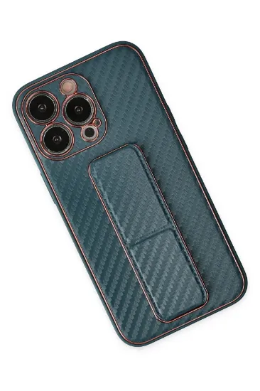 Newface iPhone 13 Pro Kılıf Coco Karbon Standlı Kapak - Lacivert resmi