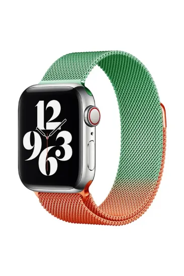 Newface Apple Watch 38mm Metal Mıknatıslı Kordon - Turuncu-Yeşil resmi