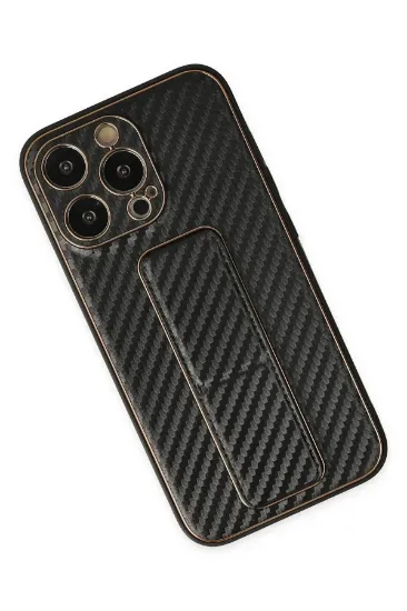 Newface iPhone 13 Pro Max Kılıf Coco Karbon Standlı Kapak - Siyah resmi