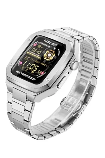 Newface Apple Watch 44mm Metal Petek Kasalı Kordon - Siyah resmi
