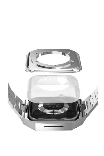 Newface Apple Watch 44mm Metal Petek Kasalı Kordon - Gümüş resmi