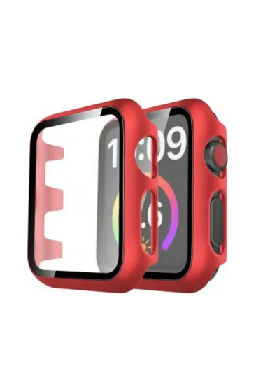 Newface Apple Watch 41mm Camlı Kasa Ekran Koruyucu - Kırmızı resmi