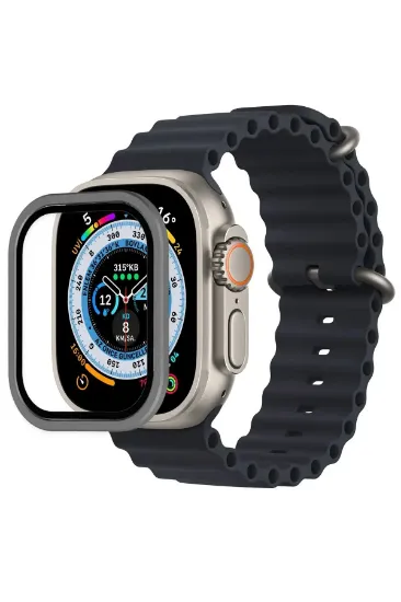 Newface Apple Watch Ultra 49mm Alüminyum Kasa Cam Ekran Koruyucu - Gri resmi
