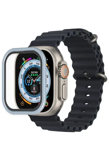 Newface Apple Watch Ultra 49mm Alüminyum Kasa Cam Ekran Koruyucu - Mavi resmi