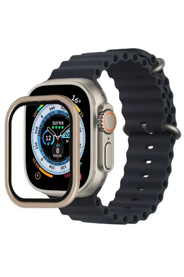 Newface Apple Watch Ultra 49mm Alüminyum Kasa Cam Ekran Koruyucu - Gold resmi