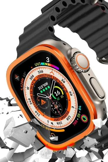 Newface Apple Watch Ultra 49mm Alüminyum Kasa Cam Ekran Koruyucu - Turuncu resmi
