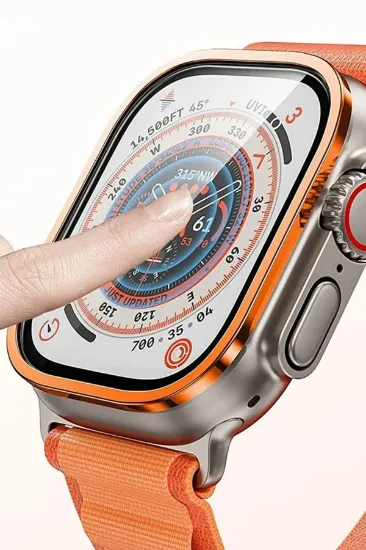 Newface Apple Watch Ultra 49mm Alüminyum Kasa Cam Ekran Koruyucu - Turuncu resmi