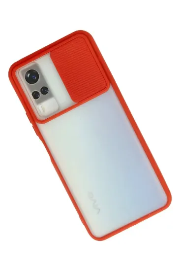 Newface Vivo Y53S Kılıf Palm Buzlu Kamera Sürgülü Silikon - Kırmızı resmi
