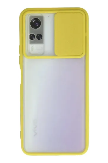 Newface Vivo Y53S Kılıf Palm Buzlu Kamera Sürgülü Silikon - Sarı resmi