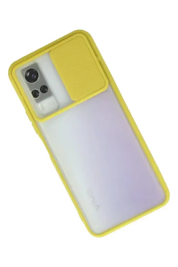 Newface Vivo Y53S Kılıf Palm Buzlu Kamera Sürgülü Silikon - Sarı resmi