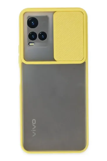 Newface Vivo Y33S Kılıf Palm Buzlu Kamera Sürgülü Silikon - Sarı resmi