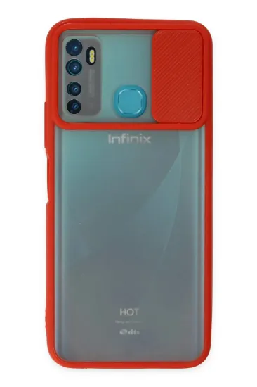 Newface İnfinix Hot 9 Kılıf Palm Buzlu Kamera Sürgülü Silikon - Kırmızı resmi