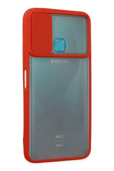 Newface İnfinix Hot 9 Kılıf Palm Buzlu Kamera Sürgülü Silikon - Kırmızı resmi