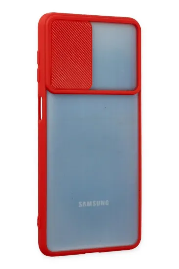 Newface Samsung Galaxy M52 5G Kılıf Palm Buzlu Kamera Sürgülü Silikon - Kırmızı resmi