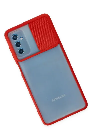 Newface Samsung Galaxy M52 5G Kılıf Palm Buzlu Kamera Sürgülü Silikon - Kırmızı resmi