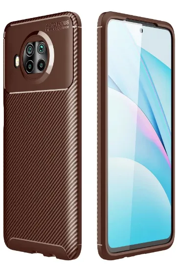Newface Xiaomi Mi 10T Lite Kılıf Auto Focus Karbon Kapak - Kahverengi resmi