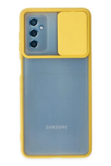 Newface Samsung Galaxy M52 5G Kılıf Palm Buzlu Kamera Sürgülü Silikon - Sarı resmi
