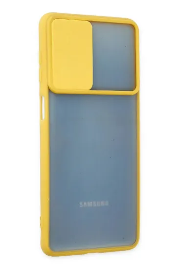 Newface Samsung Galaxy M52 5G Kılıf Palm Buzlu Kamera Sürgülü Silikon - Sarı resmi