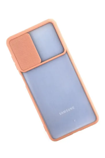 Newface Samsung Galaxy M52 5G Kılıf Palm Buzlu Kamera Sürgülü Silikon - Pembe resmi