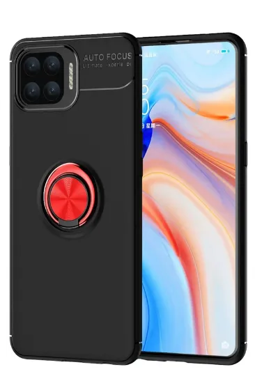 Newface Oppo A73 Kılıf Range Yüzüklü Silikon - Siyah-Kırmızı resmi