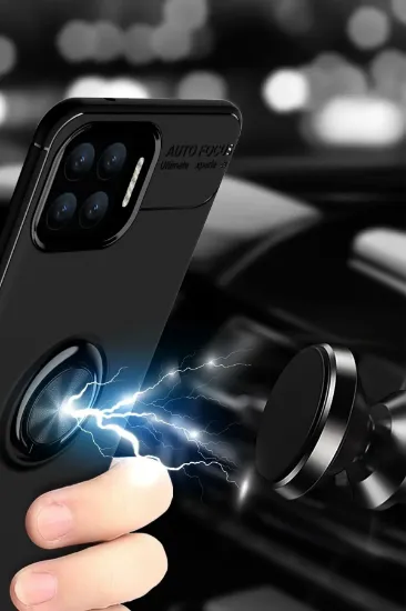 Newface Oppo A73 Kılıf Range Yüzüklü Silikon - Siyah-Kırmızı resmi