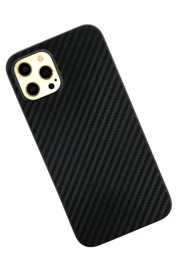 Newface iPhone 12 Pro Max Kılıf Karbon PP Silikon - Siyah resmi