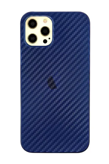Newface iPhone 12 Pro Max Kılıf Karbon PP Silikon - Mavi resmi