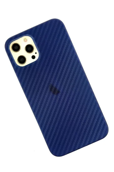 Newface iPhone 12 Pro Max Kılıf Karbon PP Silikon - Mavi resmi