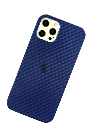 Newface iPhone 12 Pro Max Kılıf Karbon PP Silikon - Mavi resmi