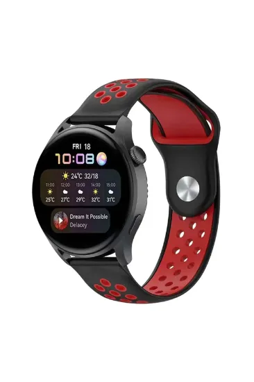 Newface Watch 20mm Spor Delikli Kordon - Siyah-Kırmızı resmi