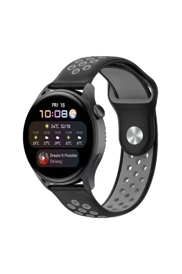 Newface Watch 22mm Spor Delikli Kordon - Siyah-Gri resmi