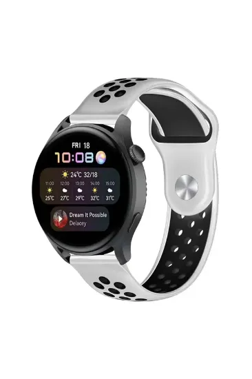 Newface Watch 22mm Spor Delikli Kordon - Beyaz-Siyah resmi