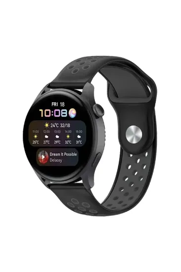 Newface Watch 22mm Spor Delikli Kordon - Siyah-Füme resmi