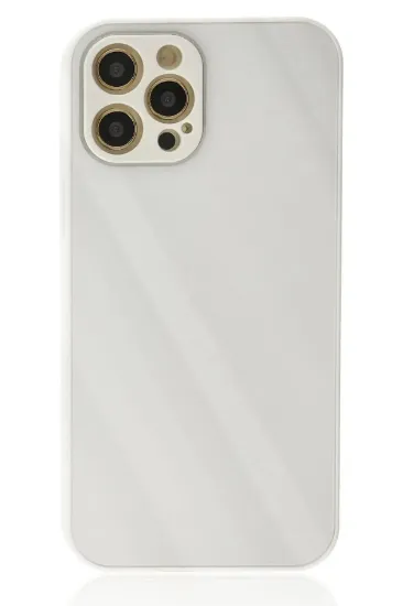 Newface iPhone 12 Pro Kılıf Glass Kapak - Beyaz resmi